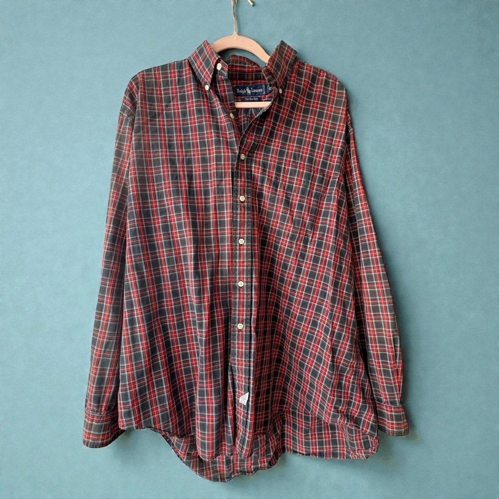 Vintage Ralph Lauren “The Big Shirt” Men XL Red Casual Button Up Plaid Y2K
